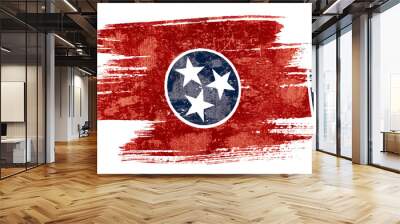 Art brush watercolor painting of Tennessee flag blown in the wind isolated on white background eps 10 vector illustration. Wall mural