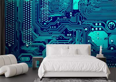 circuit board. electronic computer hardware technology. motherboard digital chip. tech science backg Wall mural