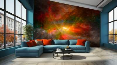 Landscape background of fantasy alien galaxy with glowing clouds and stars. The elements of this image furnished by NASA. Wall mural