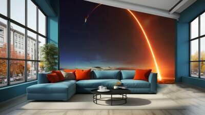 Missile launch at night. The elements of this image furnished by NASA. Wall mural