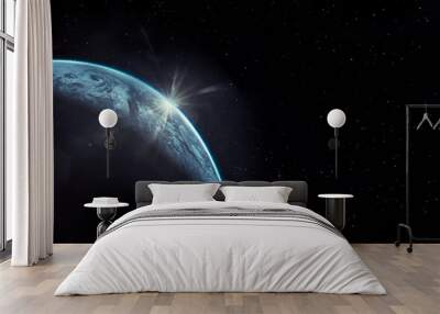 Part of earth with sun rise and lens flare background, Internet Network concept, Elements of this image furnished by NASA. Wall mural