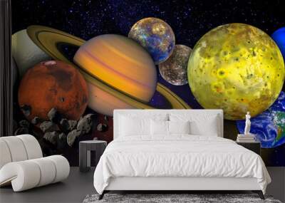 Solar system concept. Collage with planets and moons in outer space. Elements of this image furnished by NASA. Wall mural