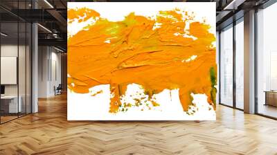 Vector yellow oil brush hand drawn stroke. Abstract varnish splash trace shape. Glossy oil paint smear long line on white background. EPS10 illustration. Wall mural