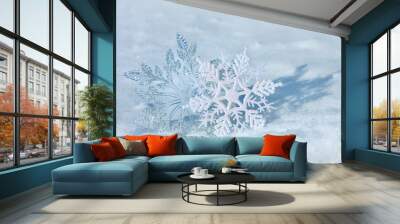 Christmas decorations on snow Wall mural