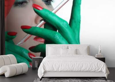 beautiful girl with green hands Wall mural