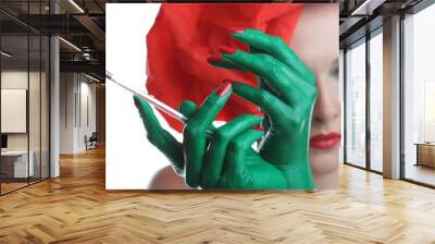 beautiful girl with green hands Wall mural