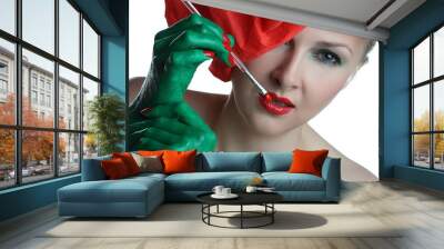 beautiful girl with green hands Wall mural