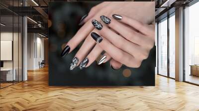 close up on beautiful female hands with nail art manicure. Wall mural