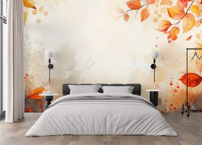 A long panorama on a white background of a row of colorful trees, leaves in a warm forest landscape of the autumn rainbow spectrum. Wall mural