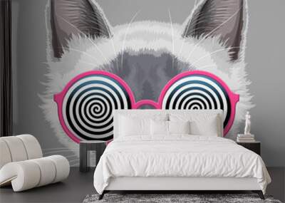 Cat face and hypnotic eyeglasses Wall mural