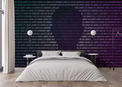 Dark silhouette of man's head over binary code Wall mural