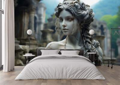 Ancient Goddess marble statue ancient city background blurred, AI Generative Wall mural