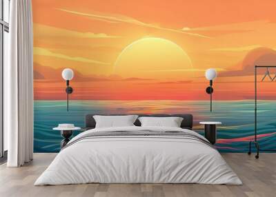 banner of orange and blue sunset and sea Wall mural