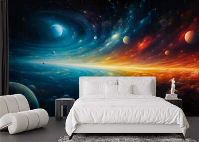 Beautiful wallpaper with parallel universes, galaxy background Wall mural