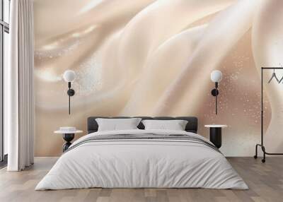 Beige silk glitter luxury fabric background, macro close up, copy space. Wave, textured. AI Generated Wall mural