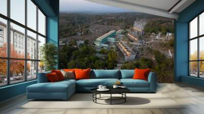 Aerial view of the Ahuachapán geothermal power plant (Central geotérmica Ahuachapán) in El Salvador mountain region. Clean energy, green planet, alternative power source concept. Wall mural