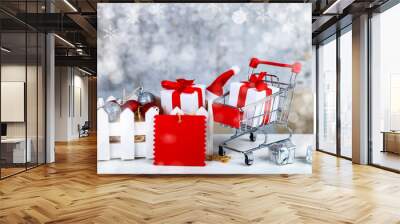 Christmas gifts and decorations in a white box Wall mural