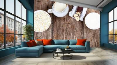 Dairy products on a wooden table. Wall mural