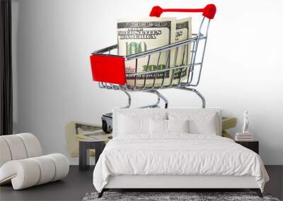 Shopping cart with dollars Wall mural