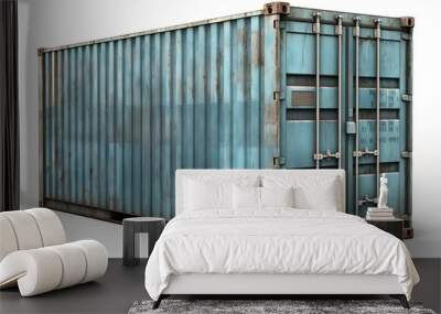 Blue old grunge metal cargo shipping container isolated on white background Wall mural