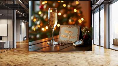 champagne glasses and christmas decorations Wall mural