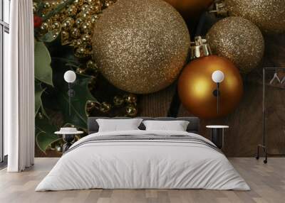 Christmas decorations on wood Wall mural