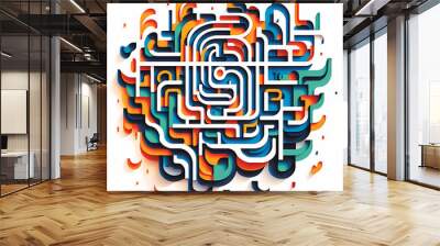 Colorful labyrinth isolated on white background, AI generated Wall mural