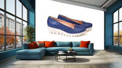 Comfortable beautiful blue shoes isolated on white background Wall mural