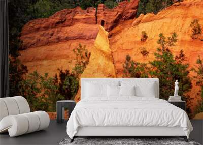 Rustrel canyon ocher landscape. Provencal Colorado near Roussillon in Southern France. Wall mural