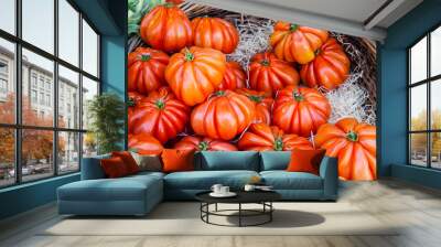 Shiny ripe beefsteak tomatoes at farmers market in Paris (France) Wall mural