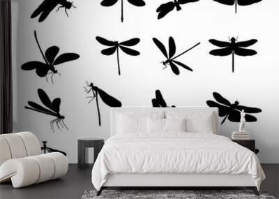 Dragonfly silhouettes, insects. Wall mural