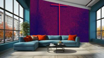 duo tone cross in holographic colors, purple red abstract background, catholic Wall mural