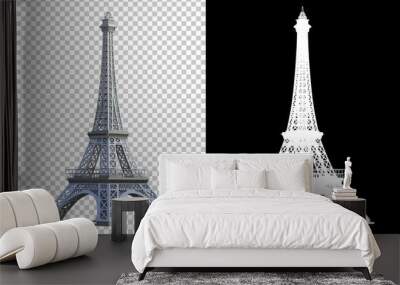 Eiffel tower isolated on background with mask. 3d rendering - illustration Wall mural