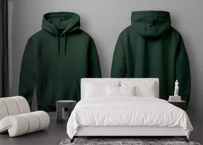 Fashion green spruce color hoodie mockup. Space for design, print and showcasing. Generate Ai. Wall mural