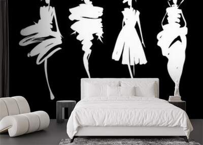 fashion models sketch hand drawn , stylized silhouettes isolated . vector fashion illustration set.  Wall mural