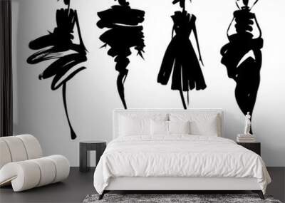 Fashion models sketch hand drawn , stylized silhouettes isolated . Vector fashion illustration set. Fashion logo. Wall mural