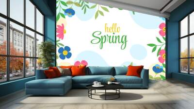 Flat spring background design with flowers. Hello spring Wall mural