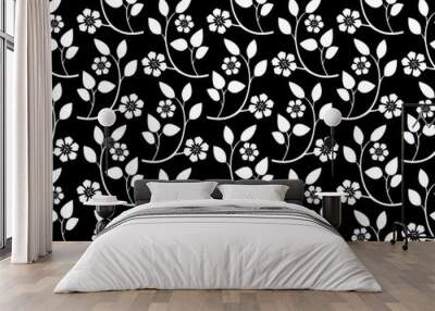 Flower geometric pattern. Seamless vector background. White and black ornament Wall mural