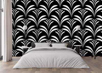 Flower geometric pattern. Seamless vector background. White and black ornament Wall mural