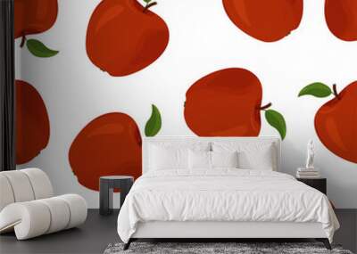 Fresh red apples seamless vector patter. Summer bright fruit background. Wall mural