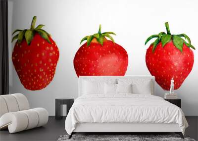 Fresh red strawberries on white background, suitable for agriculture and healthy food Wall mural