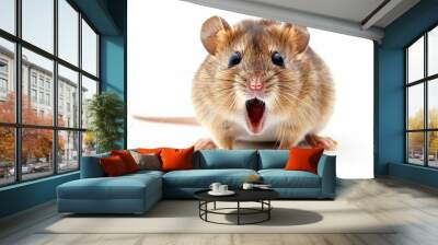 Funny shocked mouse with open mouth on isolated white background. Big discounts, surprise, news, lottery concept. Generated AI Wall mural