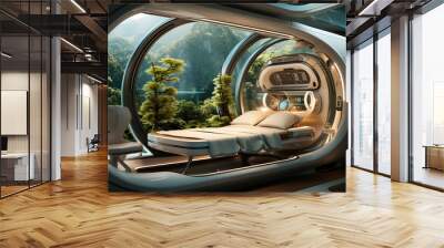 Futuristic scanner capsule. Modern tomography examining, magnetic resonance imaging scans of brain and internal organs of the body. AI Generative Wall mural