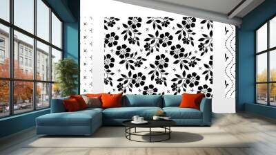 Geometric floral set of seamless patterns. White and black vector backgrounds. Damask graphic ornaments. Wall mural