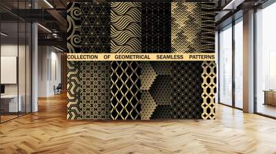 Geometric set of seamless black and golden patterns. Simple vector graphics Wall mural