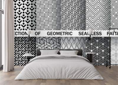 Geometric set of seamless black and white patterns. Simple vector graphics. Wall mural