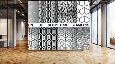 Geometric set of seamless black and white patterns. Simple vector graphics. Wall mural