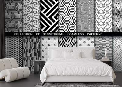 Geometric set of seamless black and white patterns. Simple vector graphics Wall mural