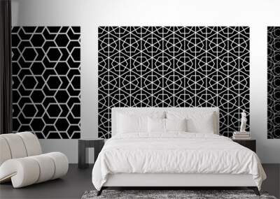 Geometric set of seamless black and white patterns. Simple vector graphics Wall mural