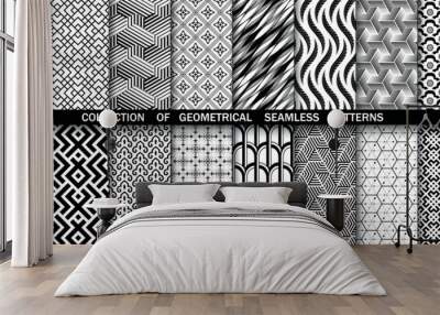 Geometric set of seamless black and white patterns. Simple vector graphics Wall mural